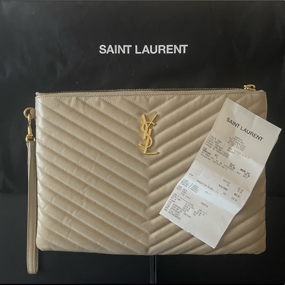 SAINT LAURENT MONOGRAM LARGE POUCH IN MATELASSÉ LEATHER